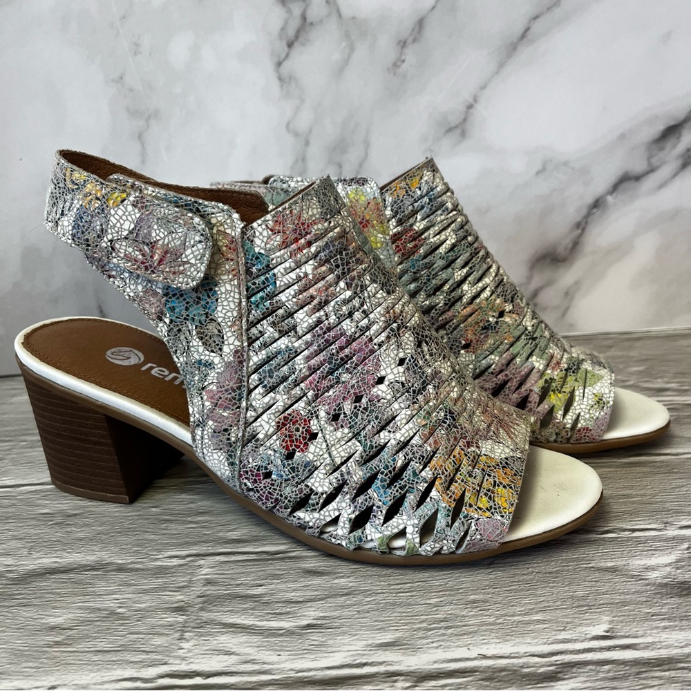 Remonte By Rieker Multi Colored Open Toe Leather Ankle Wrap Heel Bootie Sandals